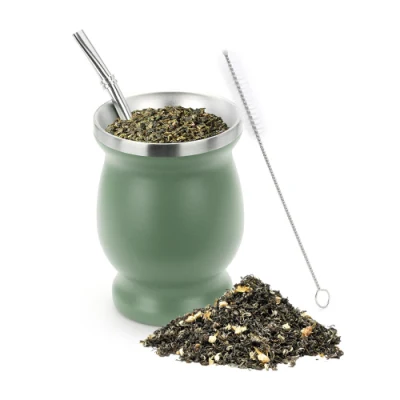 Taza de té de Yerba Mate de acero inoxidable con aislamiento de doble pared de 4oz y 8oz de Brasil Mate con juego de pajita de Bombilla